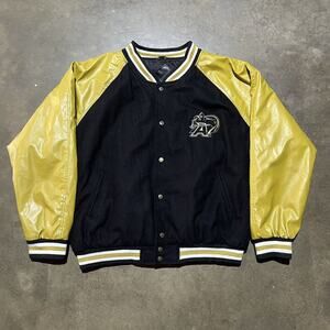 Vintage Y2k Army Black/Gold Boxy Bomber Leather Jacket